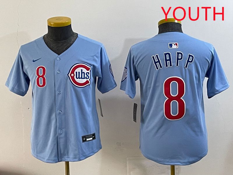 Youth Chicago Cubs #8 Happ Light Blue Throwback 2025 Nike MLB Jersey style 1